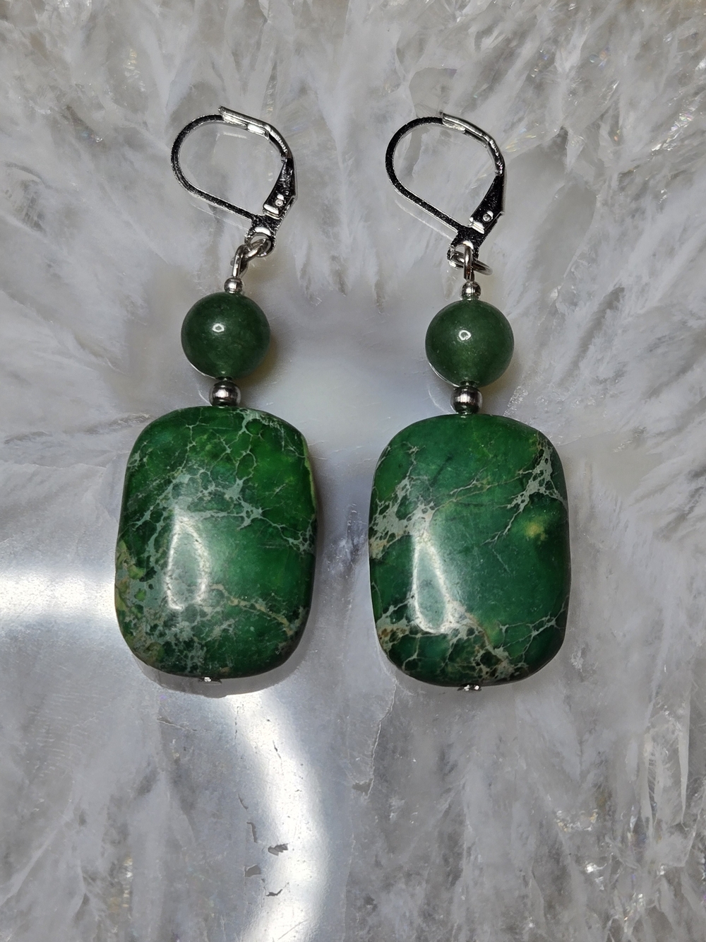 Green Sea Sediment Jasper Stone Dangle Earrings